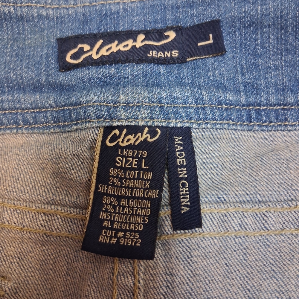Clash Jeans Ash Patchwork Denim Mini Skirt in Blue, Brown and Cream Size L - Picture 3 of 16
